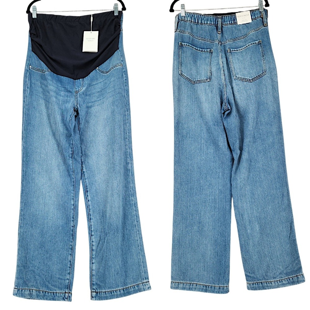 Seraphine Wide Leg Jeans 8 Wom Emmett Light Blue Mid Bump Tencel Maternity Denim - Picture 2 of 14